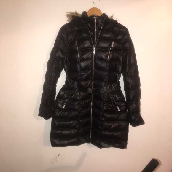 Genuine coyote trim belted puffer - Picture 3 of 8